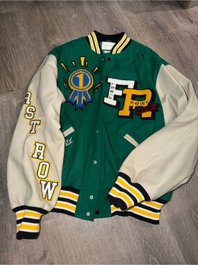 First Row Green & Cream Varsity Bomber Jacket